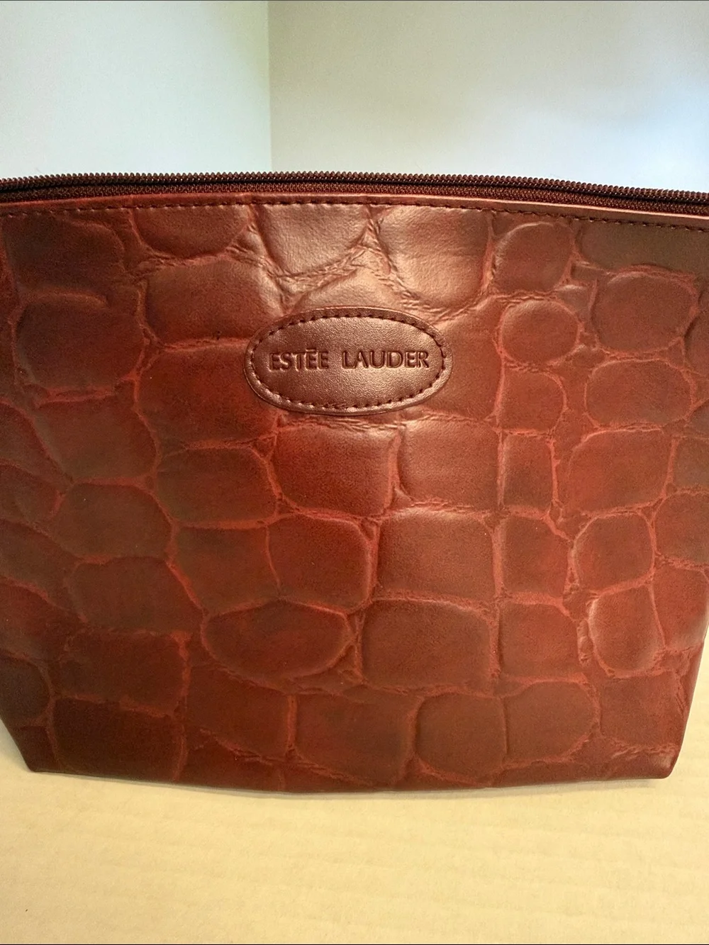 Estee Lauder Croc-Embossed Cosmetic Pouch in Burgundy